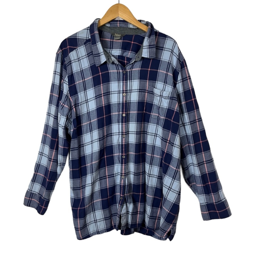 Natural Reflections Blue‎ Plaid Flannel Button Down Shirt